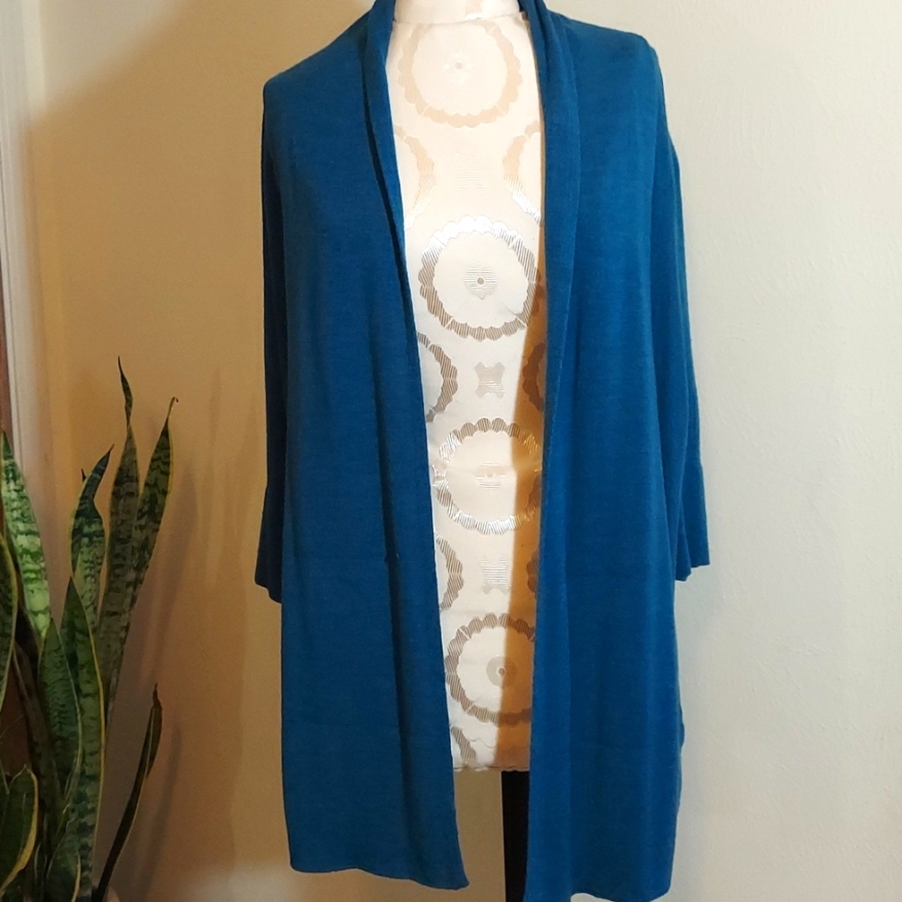 Teal blur 3/4 sleeve open cardigan